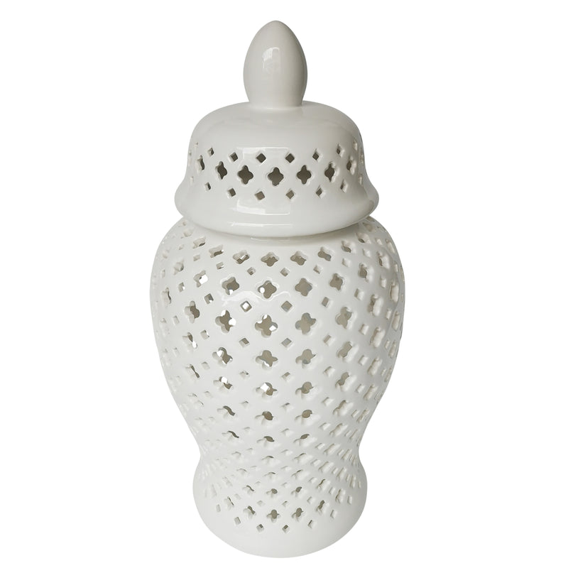 24" Cut-out Clover Temple Jar, White image