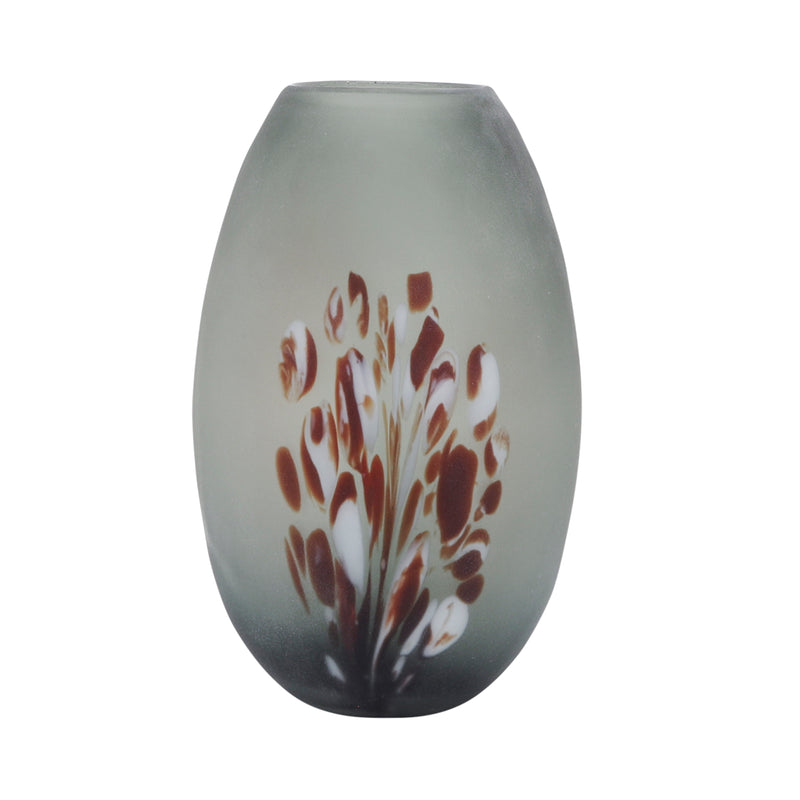 Glass, 12''h, Frosted Vase With Red Detail-gray image