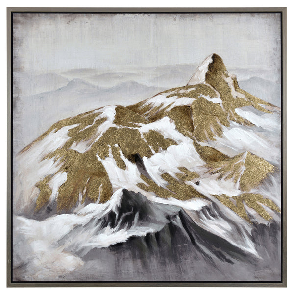 40x40 Handpainted Mountain View Wall Art, Gold/wh/ image
