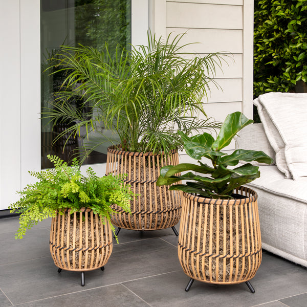 S/3 Bamboo Footed Planters 17/14/10, Natural image