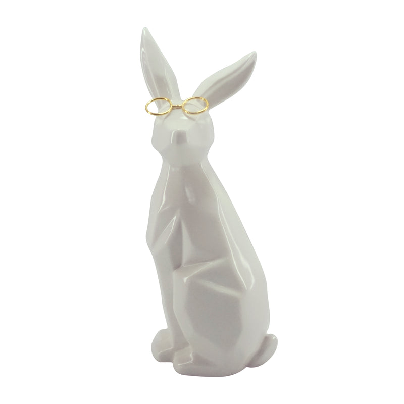 Cer, 11"h Sideview Bunny W/ Glasses, White/gold image
