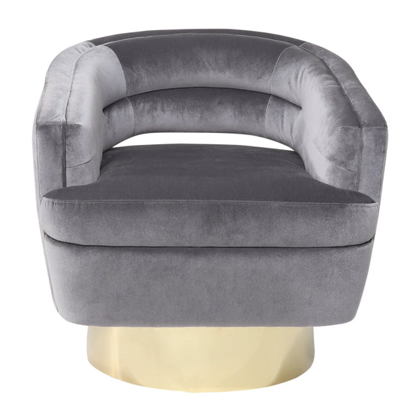 Velveteen Swivel Chair With Gold Base, Gray image