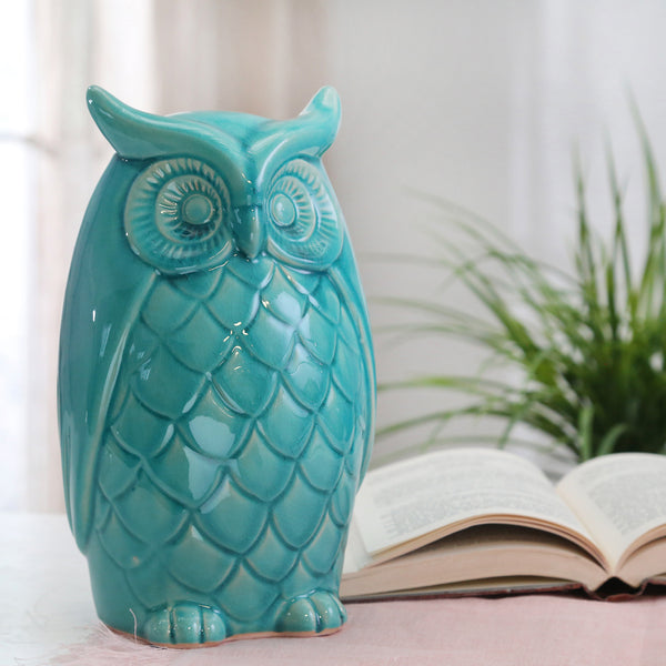 Ceramic Owl Decor, 10", Teal image