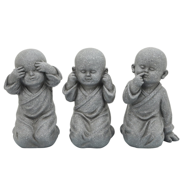Resin. S/3 10"h Baby Monks, Gray image
