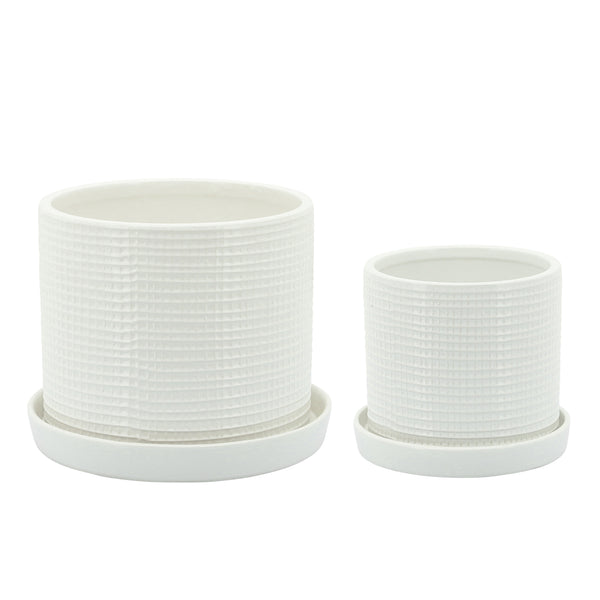 S/2 Weave Planters W/ Saucer 6/8", White image