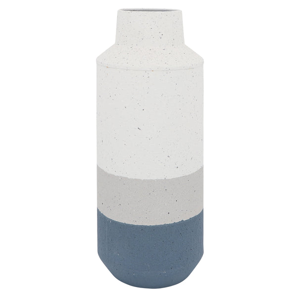Metal, 16"h Textured Vase, White/blue image