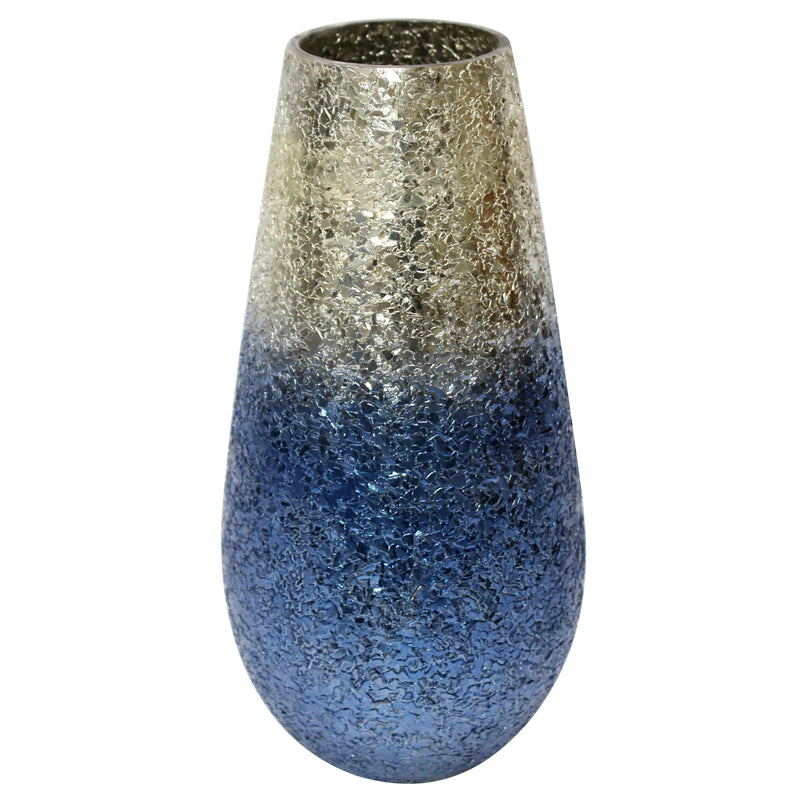 12" Crackled Vase, Silver Blue Ombre image