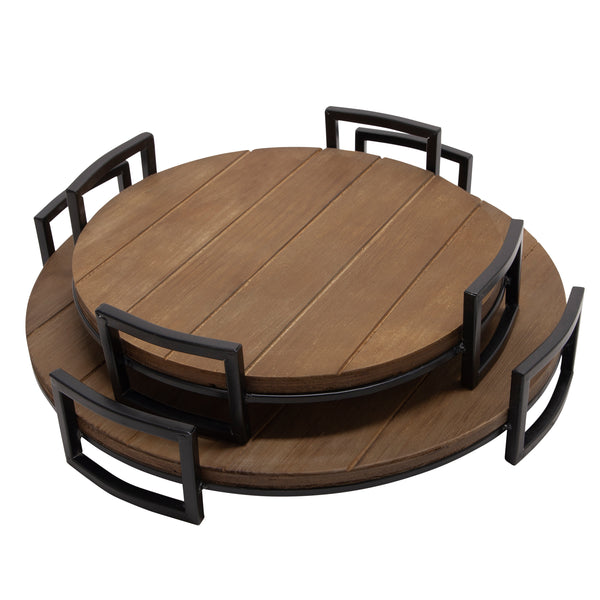 S/2 Round Wood Trays, Brown image