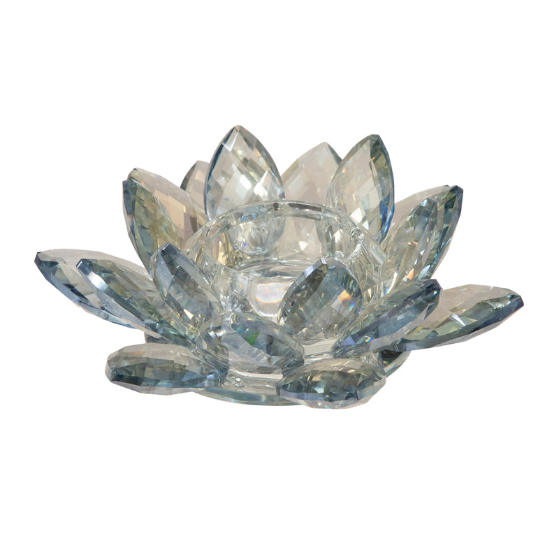 Crystal 6" Lotus Votive Holder, Blue image