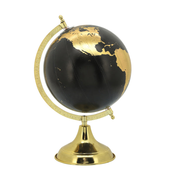 Metal, 13"h Globe, Gold/black image