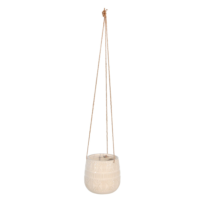 Ceramic 6" Abstract Hanging Planter, Beige image