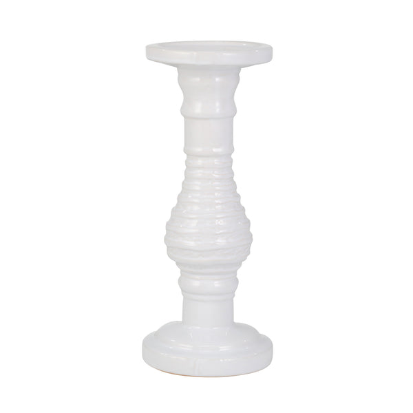 Ceramic 11" Candle Holder, White Stripe image