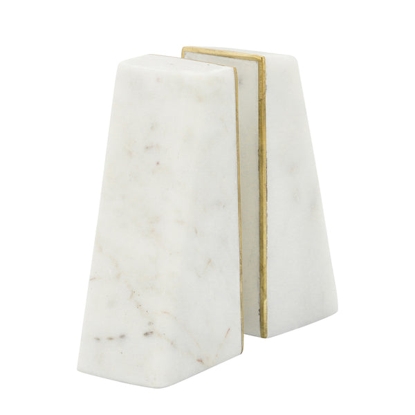 S/2 Marble 7"h Slanted Bookends W/gold Trim,white image