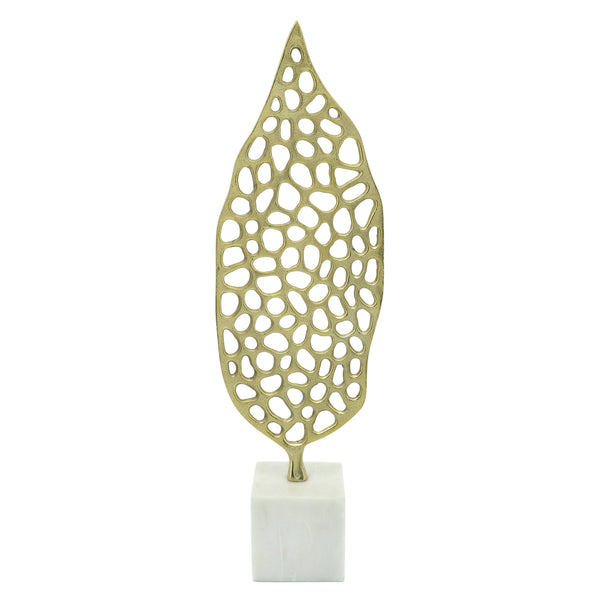 Metal, 24"h Cut-out Leaf On Stand, Gold image