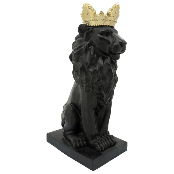 Polyresin 25" Lion Figurine W/crown, Black image