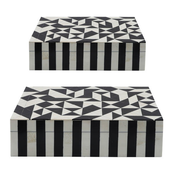 Resin, S/2 10/12" Harlequin Boxes, Black/white image