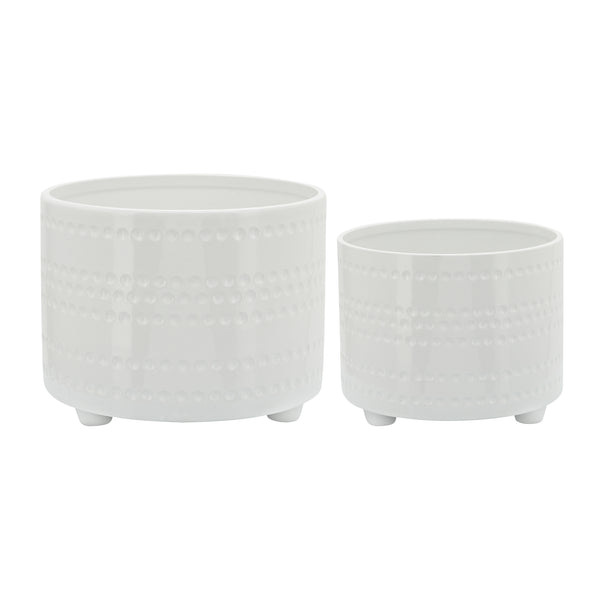 S/2 Dotted Footed Planters 10/12" , White image