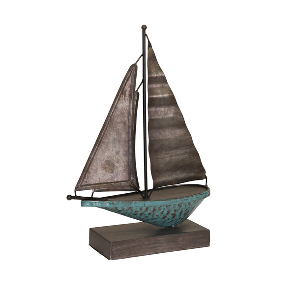 Teal/galvanized Metalsailboat, 11.25" image