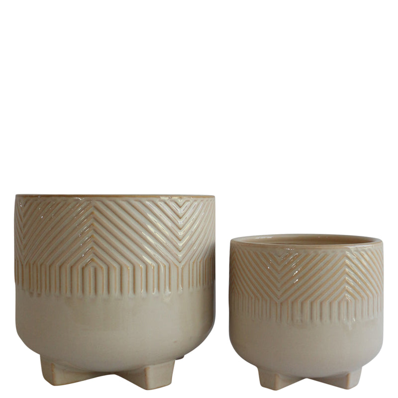 Cer, S/2 6/8"d Rounded Footed Planters, Ivory image