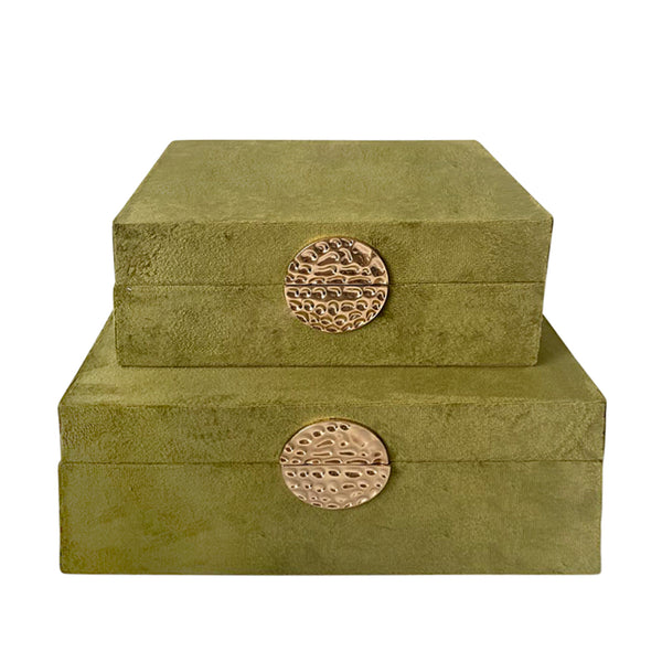 Wood, S/2 10/12" Box W/ Medallion, Olive/gold image