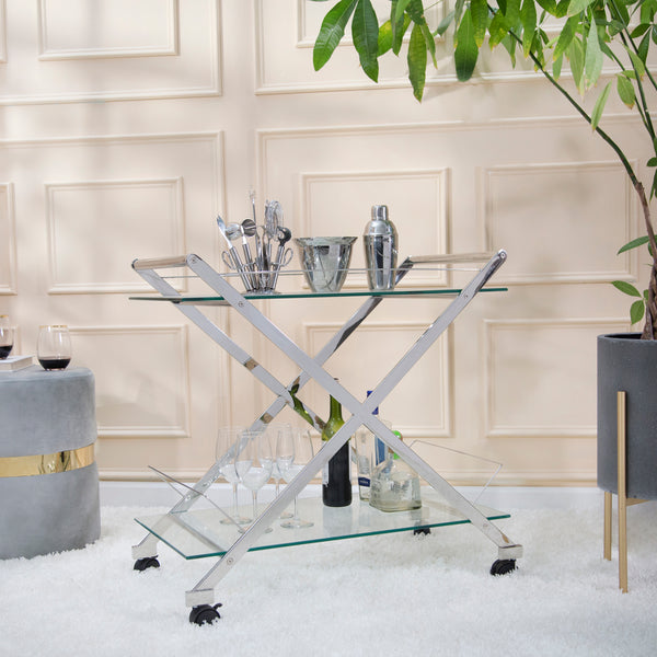 Two Tier 31" Rolling Bar Cart,silver image