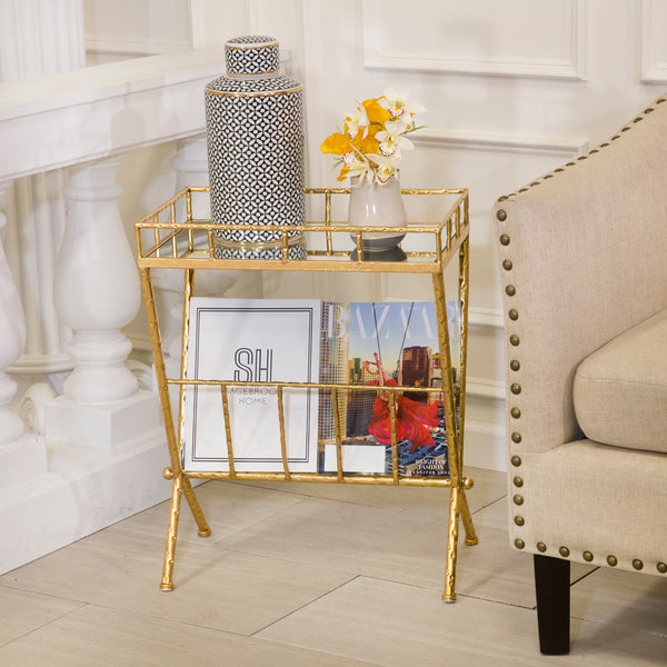 Gold Accent Table, Mirror W/ Magazine image