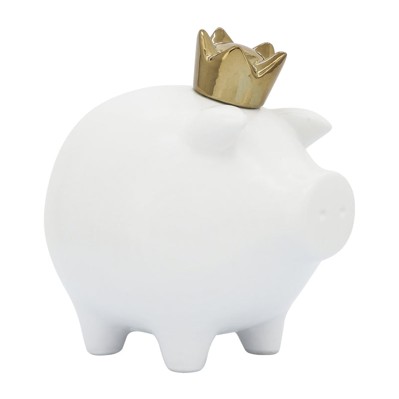 Cer, 8" Pig With Crown, White image