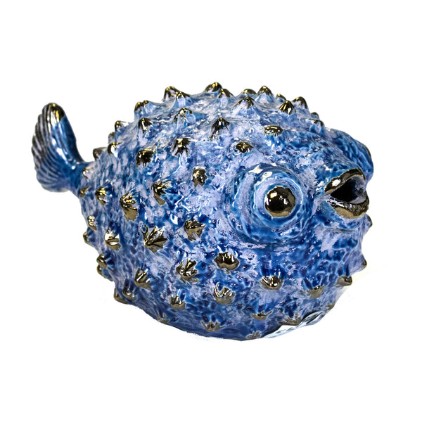 Blue Ceramic Puffer Fish 10" image
