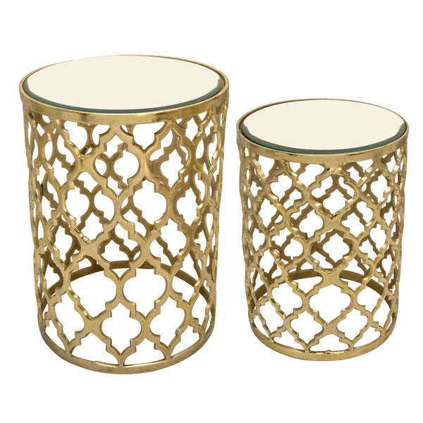S/2 Aluminum 22 /19" Mirror Top Accent Tables,gold image