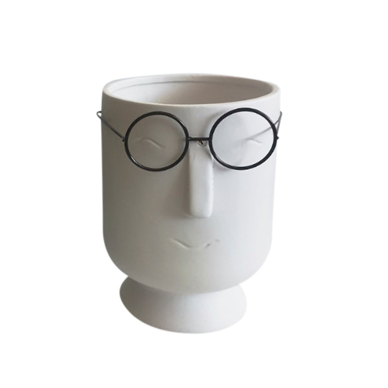 Porcelain, 7"d Face W/ Glasses Vase, White image