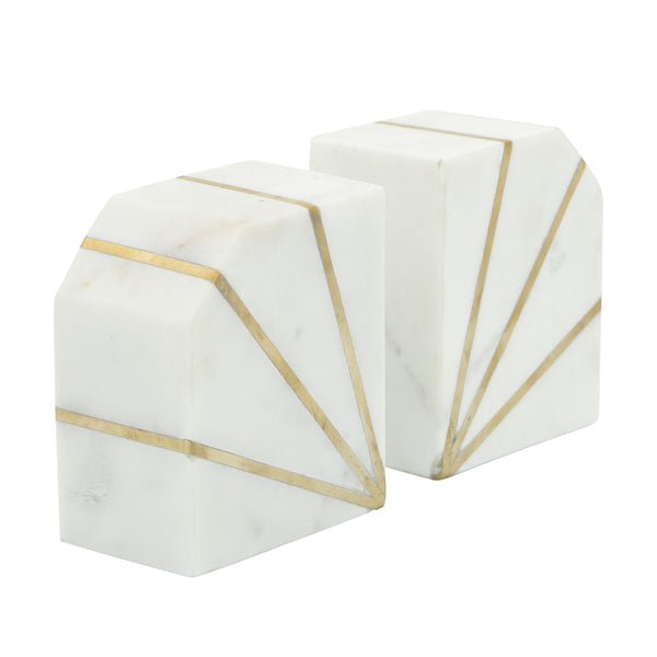 S/2 Marble 5"h Polished Bookends W/gold Inlays,wht image