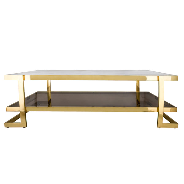 Metal/marble Glass Coffee Table, Gold/white Kd image