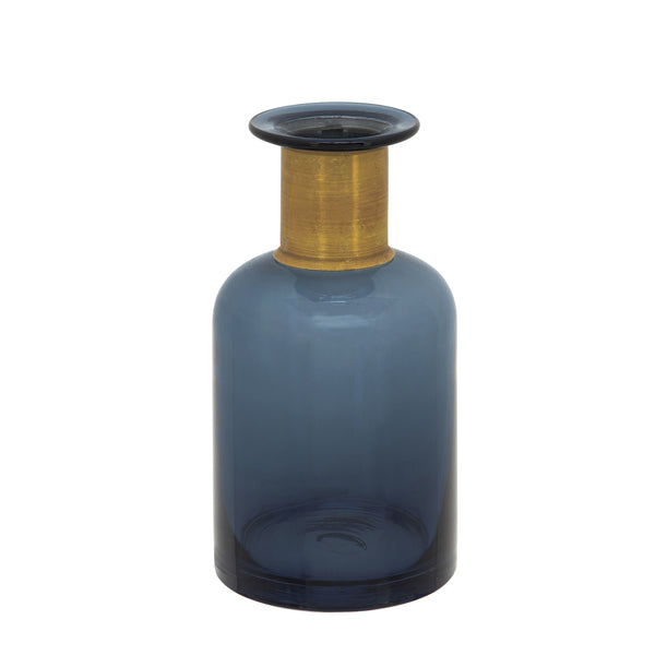 Glass 9"h Vase W/ Gold Band, Blue image