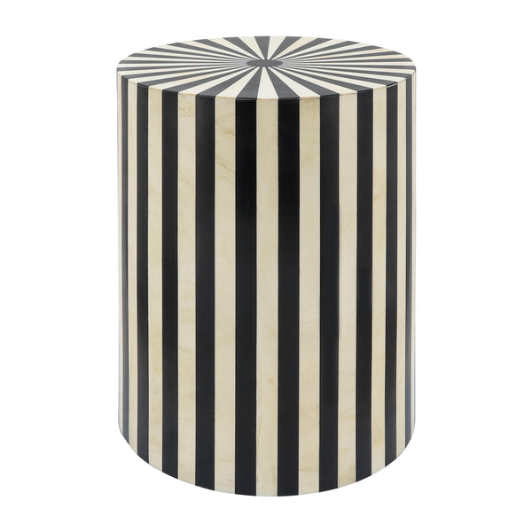 Resin 19"h Radial Stripes Round Accent Table, Blac image