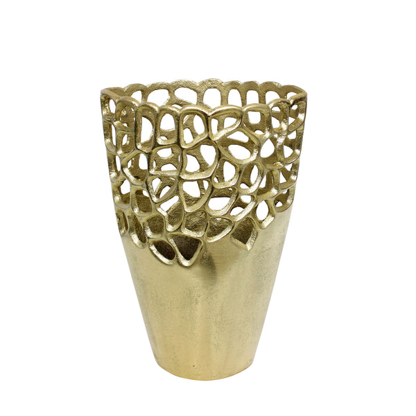 Metal 12"h Cut-out Vase, Gold image