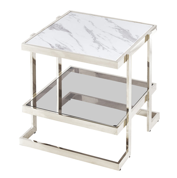 Metal/marble Glass, Side Table, Silver/white Kd image