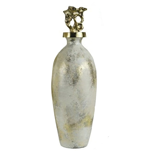 Glass, 23"h Metal Vase Tribal Topper,  White/gold image