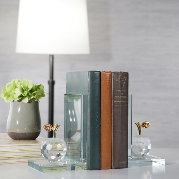 S/2 Crystal Apple Bookends, Clear image