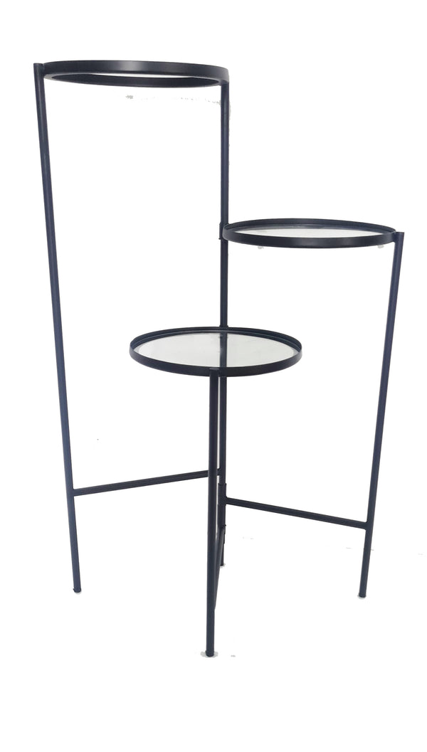 Metal, 32"h 3-layered Glass Plant Stand, Black image