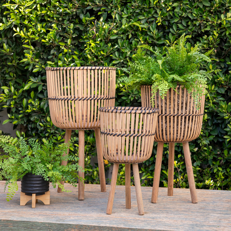 S/3 Bamboo Footed Planters 11/13/15", Natural image