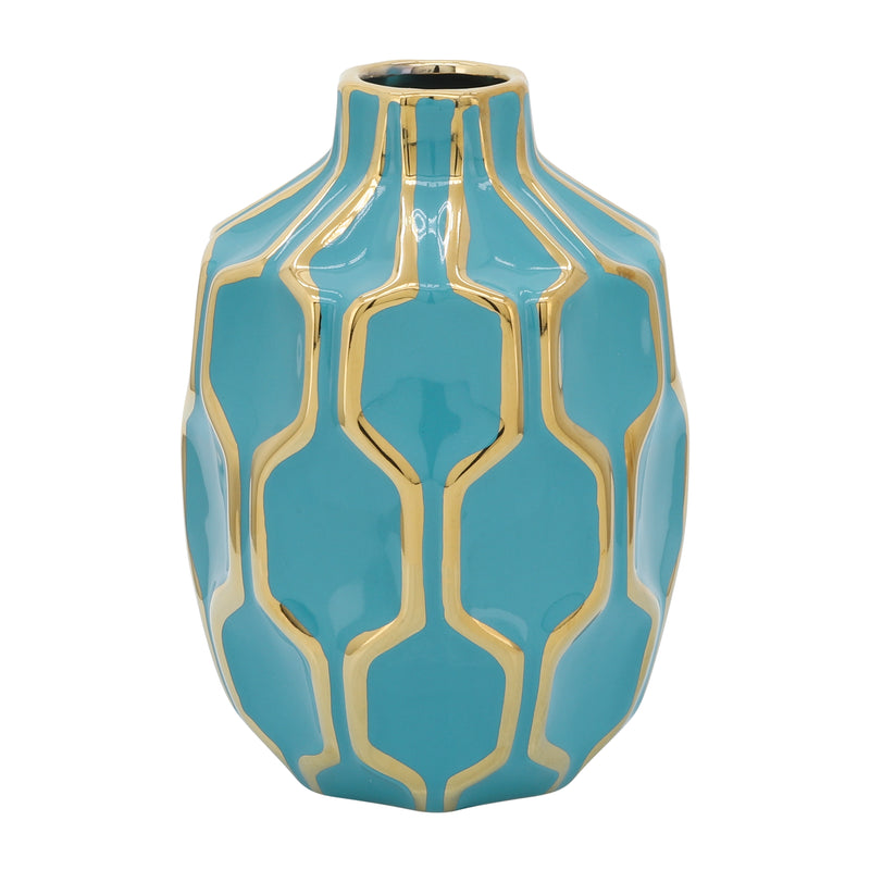 Cer Vase 8", Turq/gold image