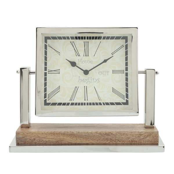 Metal/wood, 12x10 Square Table Clock, Silver image