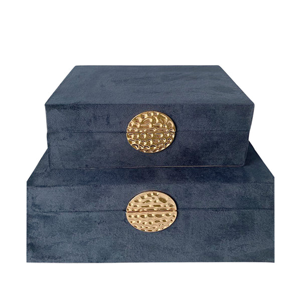 Wood, S/2 10/12" Box W/ Medallion, Navy/gold image