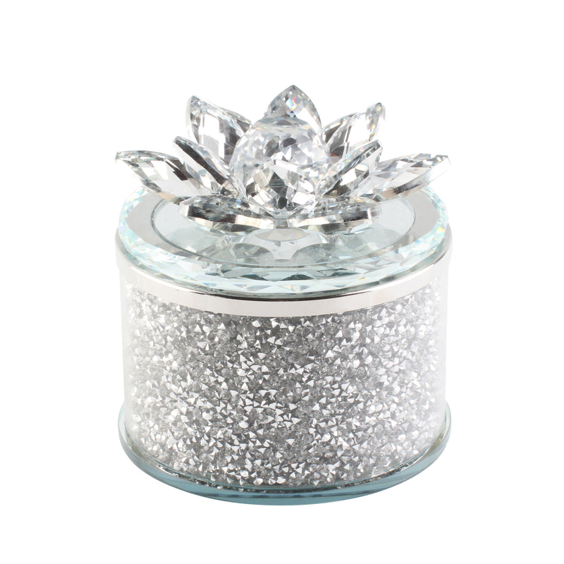 Crystal 4" Round Lotus Box, Silver image
