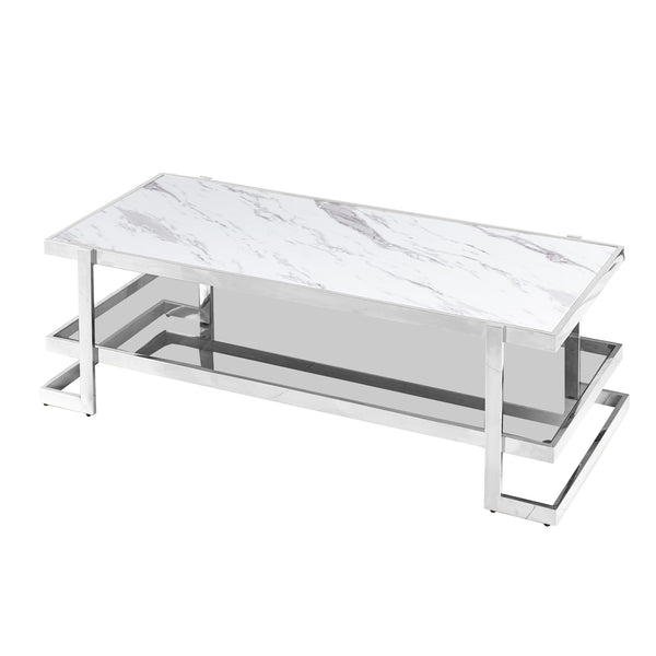 Metal/marble Glass, Coffee Table,silver/white Kd image