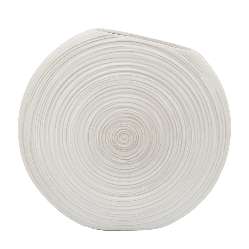 14"h Oval Swirled Vase, White image