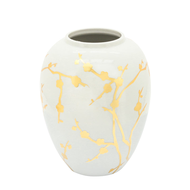 Cer 10"h, Vase W/ Gold Decal, White image