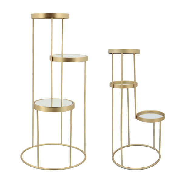Metal, S/2 22/27"h 3-tiered Plant Stand, Gold image