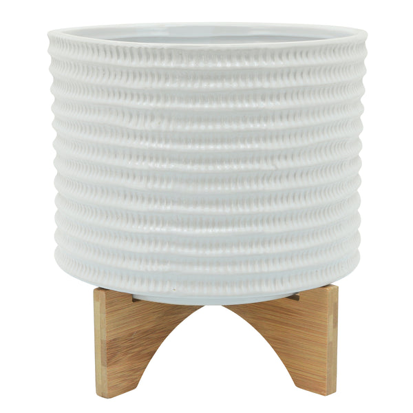 10" Textured Planter W/ Stand, White image