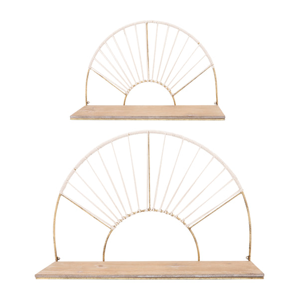 Metal/wood, S/2 13/16"h Arched Wall Shelves, Gold image